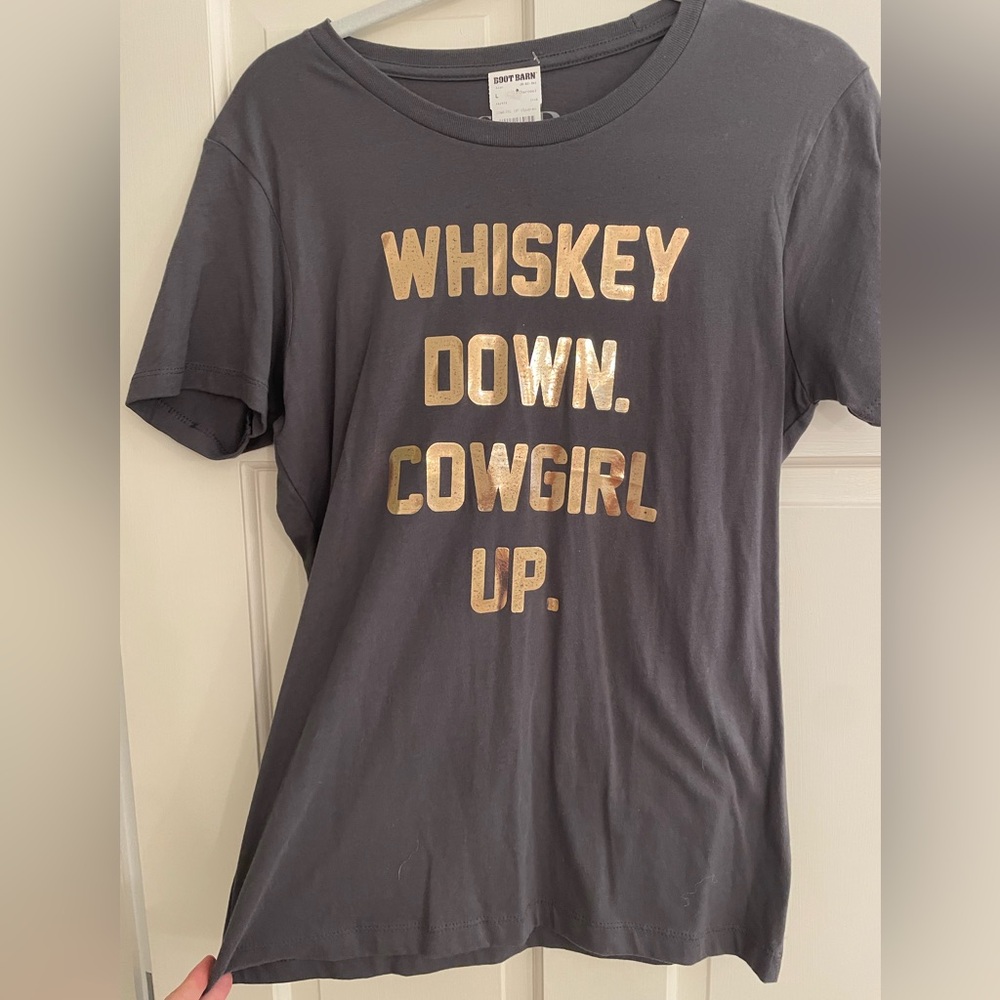 Whiskey Down Cowgirl Up Gray Tee